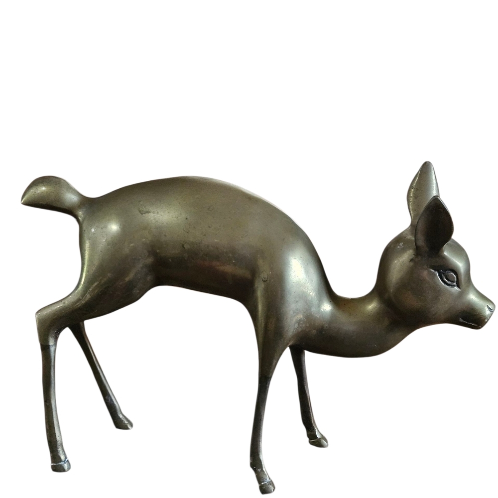 Vintage MCM BRASS pair Of DEER statues Hollywood Regency Bambi - Picture 5 of 5